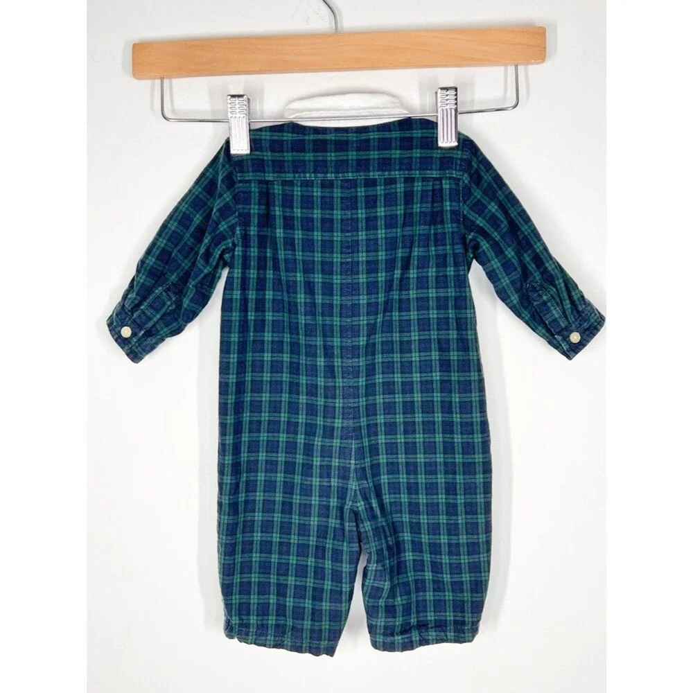 Ralph Lauren Plaid Embroidered Crest Jockey Club Polo Button Up One Piece 3M